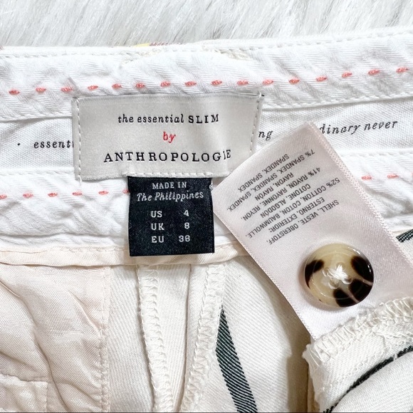 SOLD-Anthropologie Pastel Striped Cream Cropped Straight Trouser Pants - Picture 7 of 9